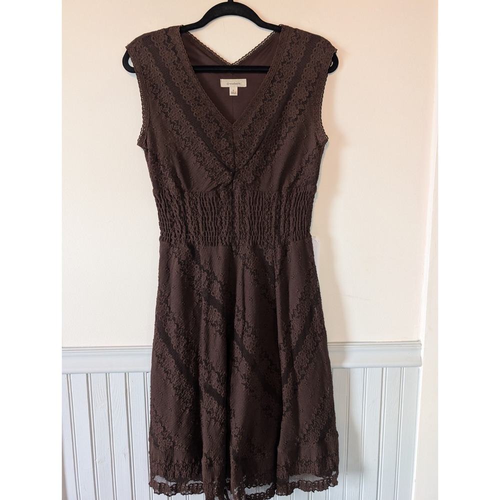 Vintage Y2K Brown Lace Dress 6‎ Western Cowgirl 90s Grunge Smocked Cottagecore